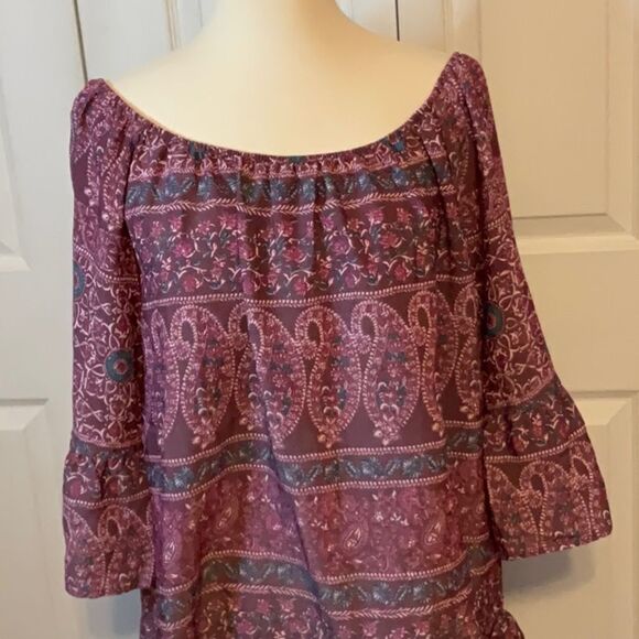 Como Vintage Purple Burgundy Boho Peasant Top Blouse 1X - Picture 4 of 4